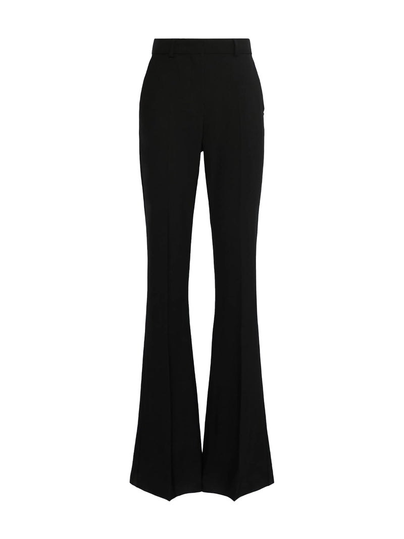 Black high-waisted flared trousers shown on a plain white background.