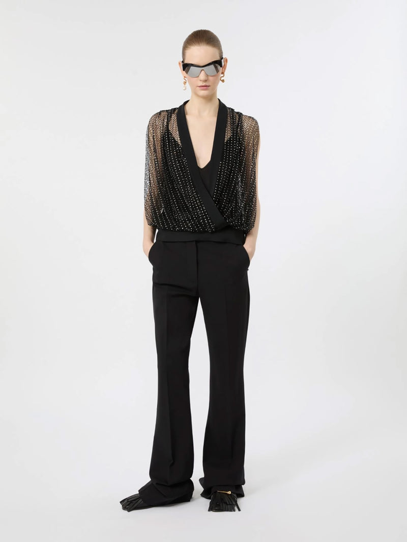 Febe flared stretch wool trouser, black