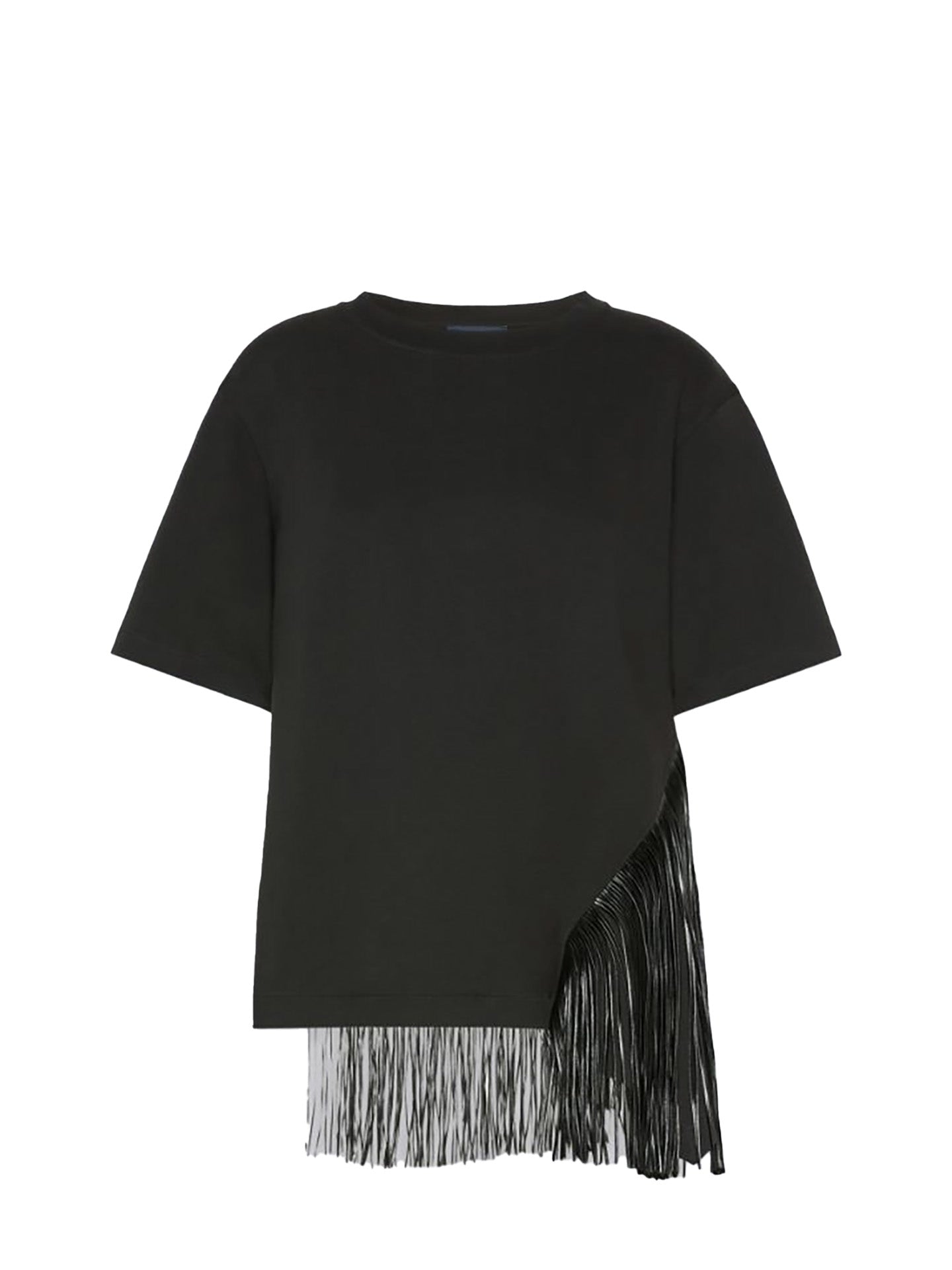 Fringed cotton t-shirt, black