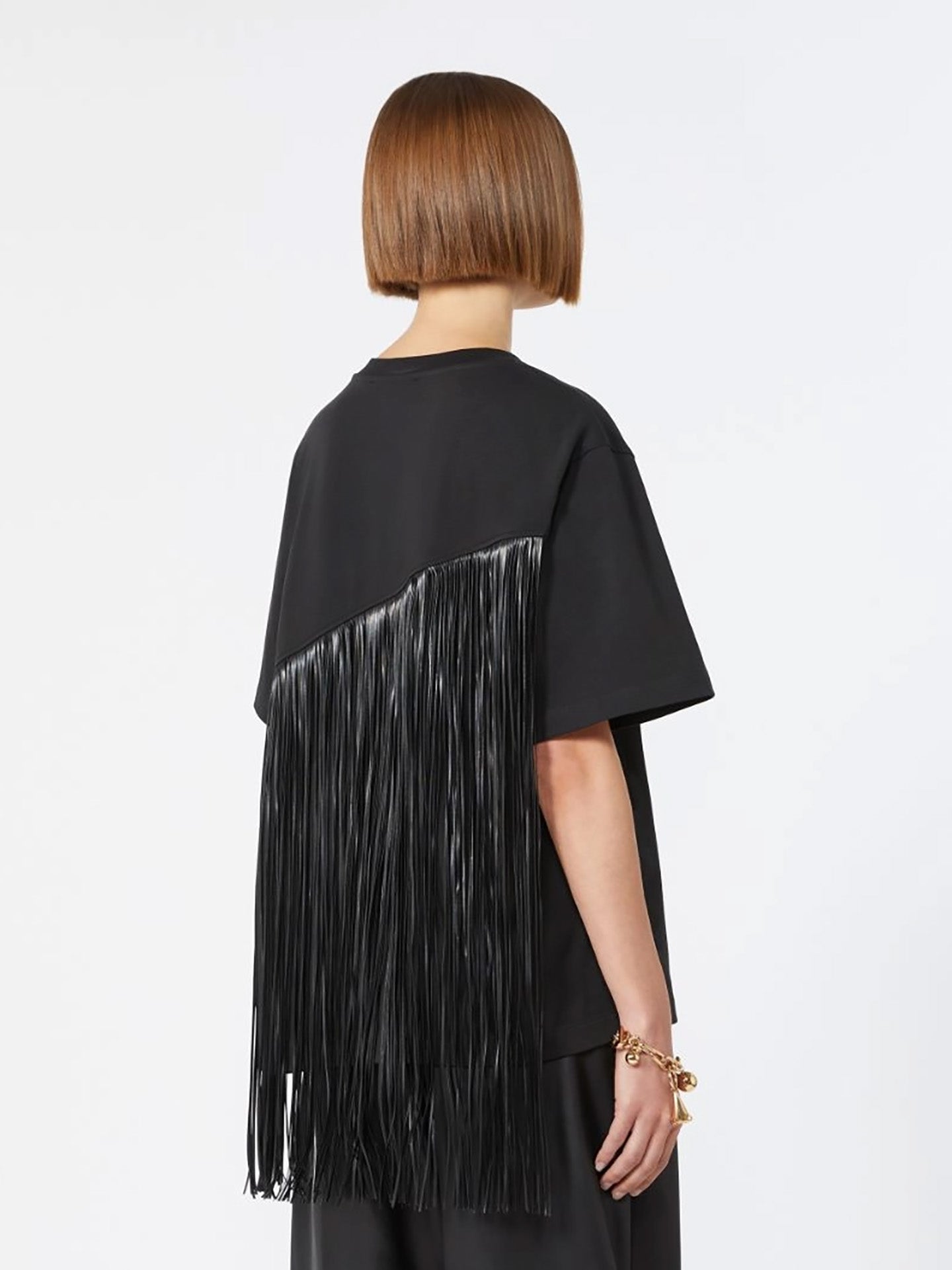 Fringed cotton t-shirt, black