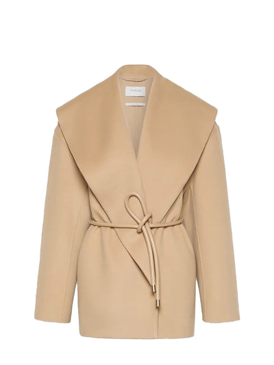 Wool double fabric wrap coat, beige