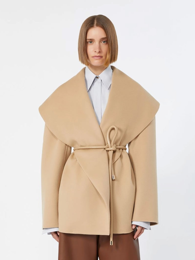 Uguale wool double fabric wrap coat, beige