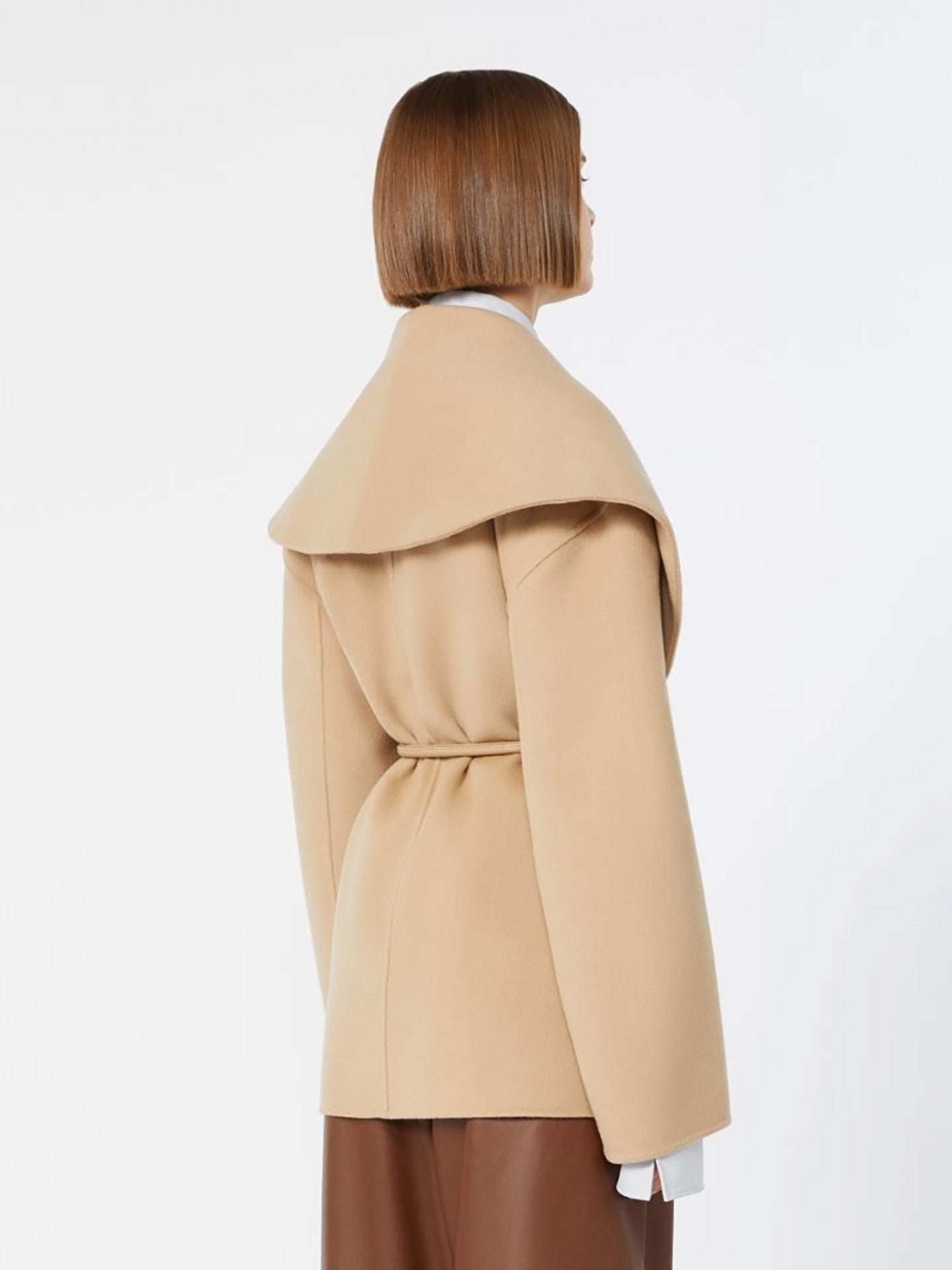 Wool double fabric wrap coat, beige