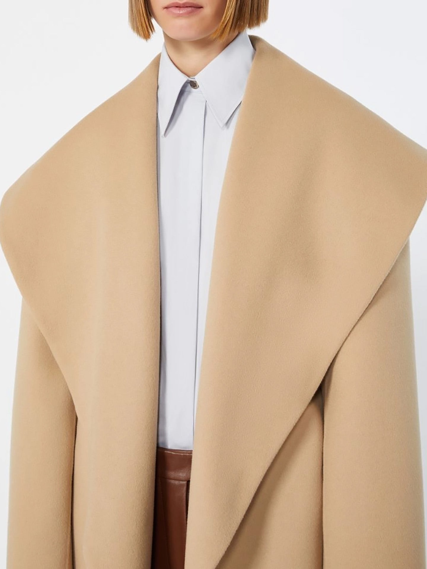 Wool double fabric wrap coat, beige
