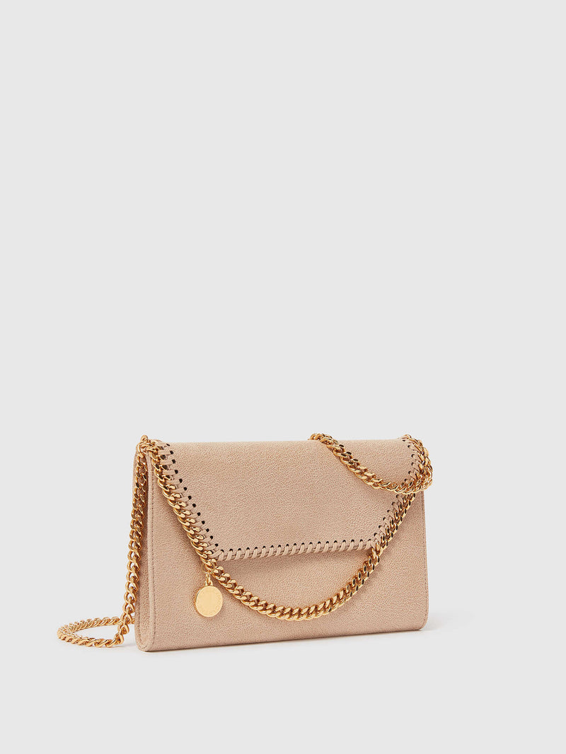 Falabella wallet crossbody bag w/gold chain, butter cream