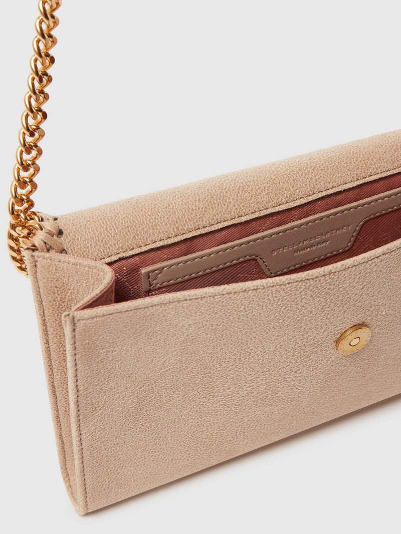 Falabella wallet crossbody bag w/gold chain, butter cream