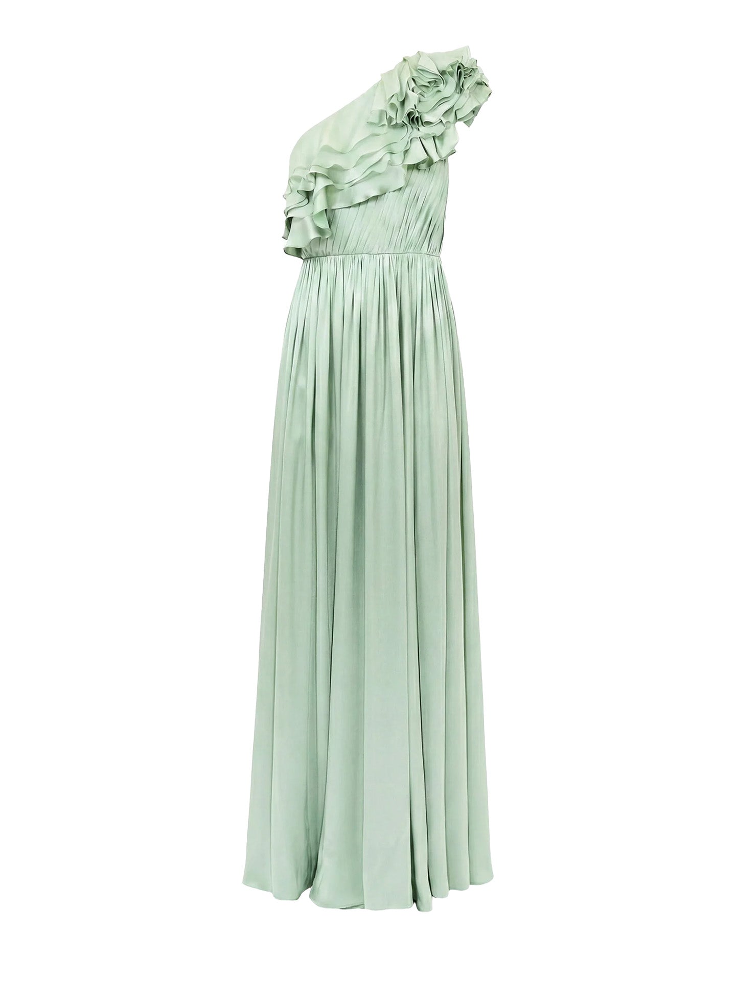 Avalina ruffled silk one shouder gown, Celadon