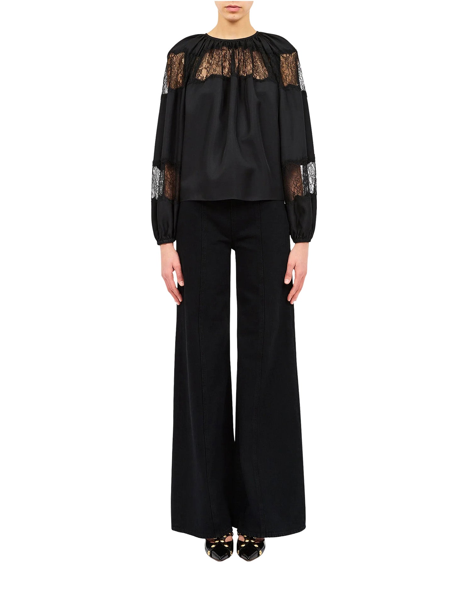 Bess long sleeve silk blouse, black