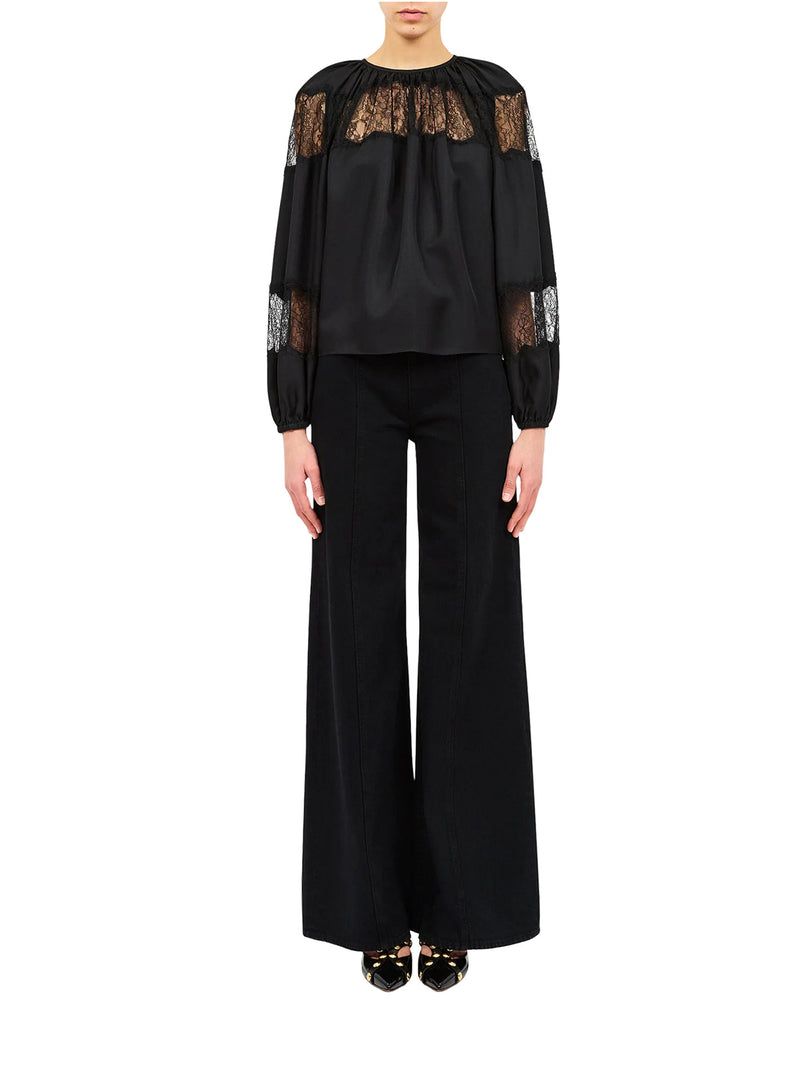 Bess long sleeve silk blouse, black