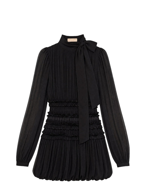 Celestine long sleeve silk dress, noir
