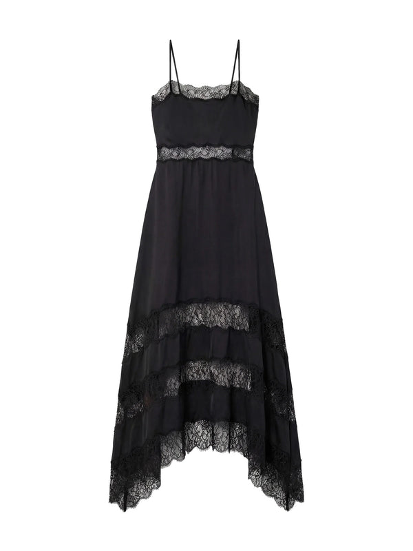 Coco short sleeve silk dress, Noir
