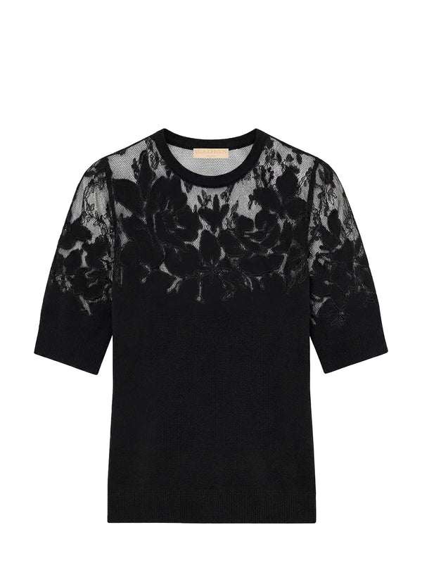 Ella short sleeve lace top, black