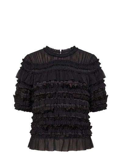 Mabel short sleeve silk top, black