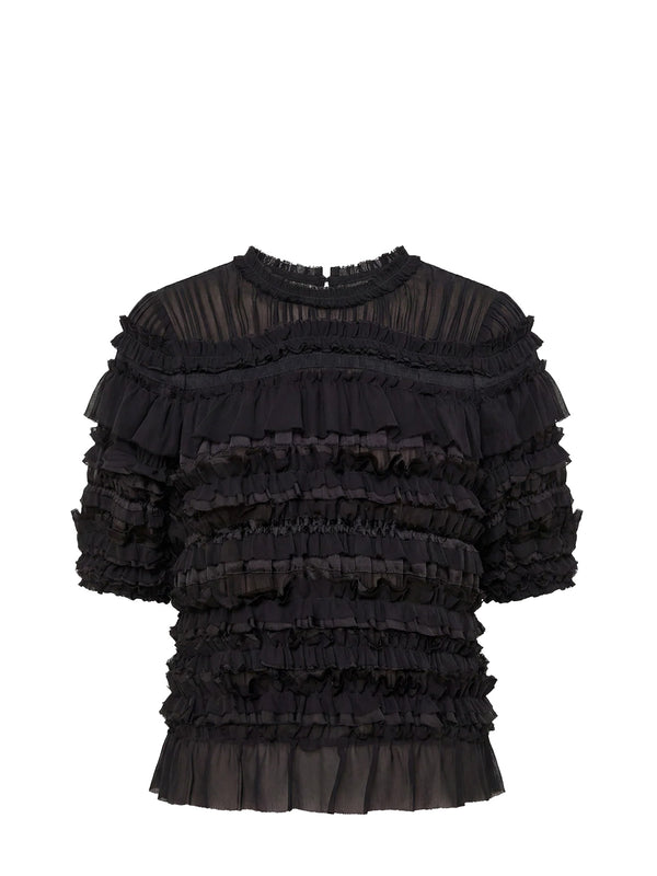 Mabel short sleeve silk top, black