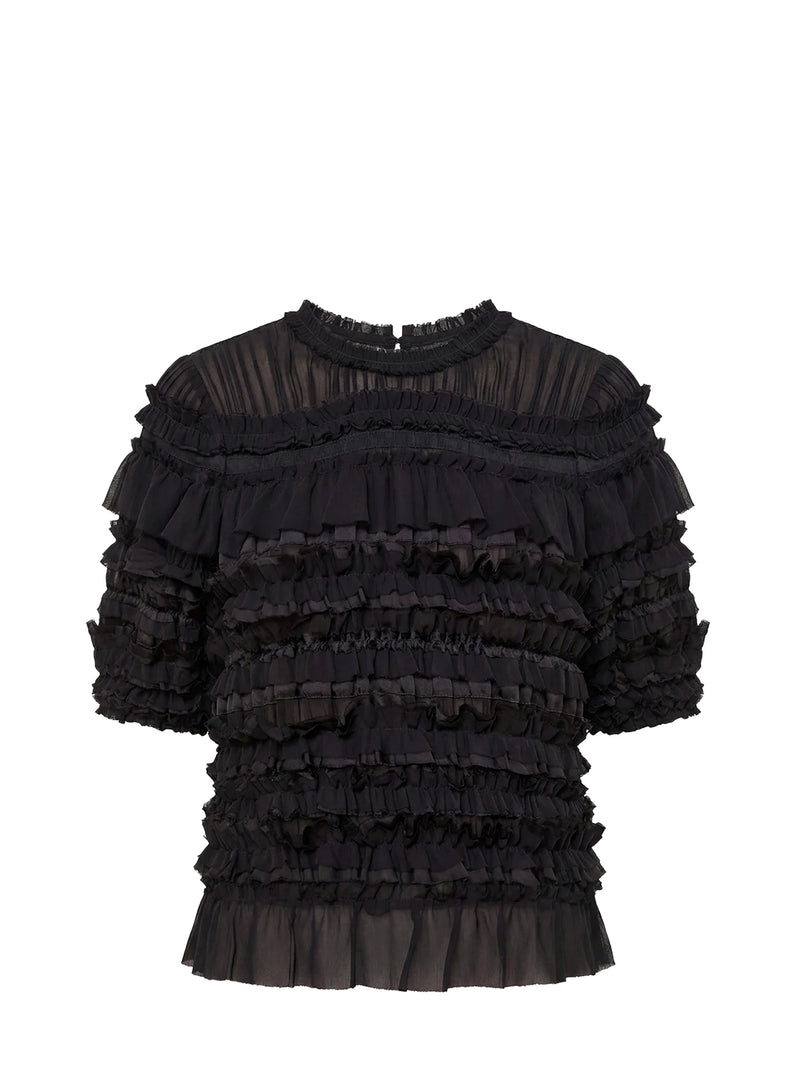Mabel short sleeve silk top, black