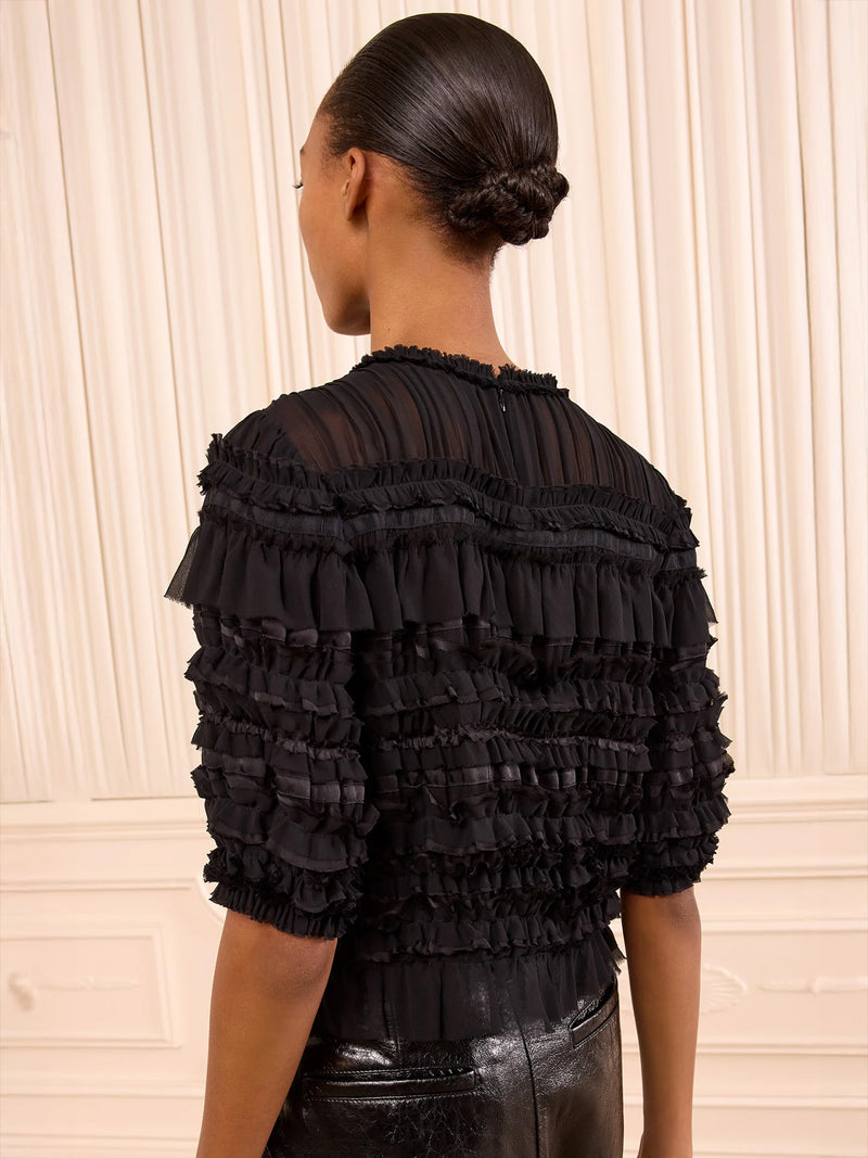 Mabel short sleeve silk top, black
