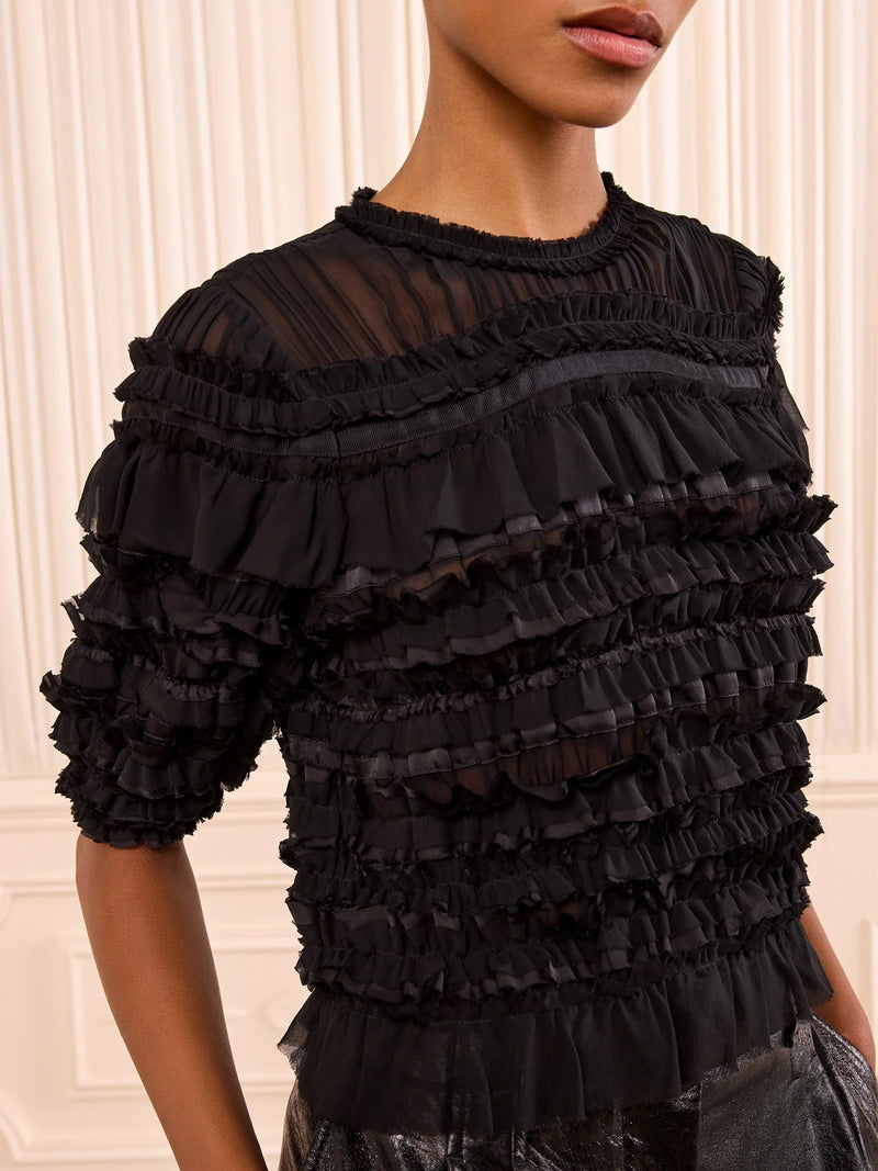 Mabel short sleeve silk top, black