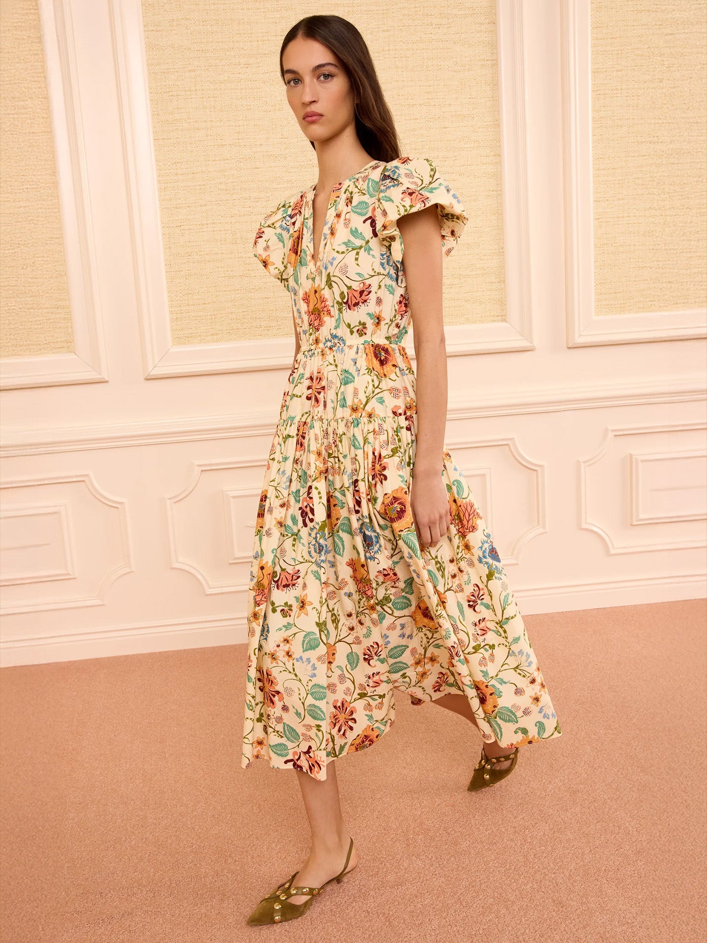 Marin cotton midi dress, abalone