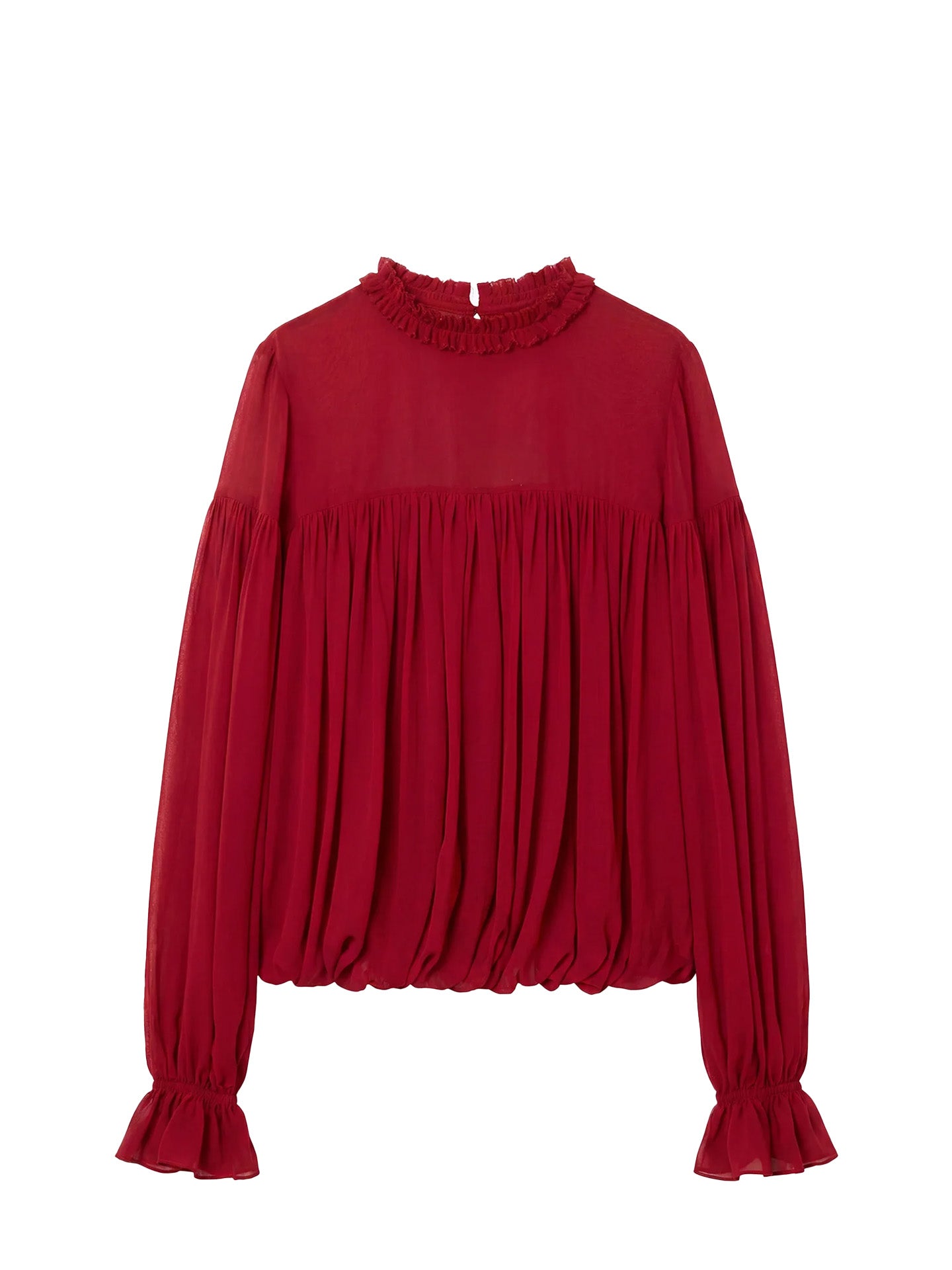 Pearl long sleeve silk blouse, cerise