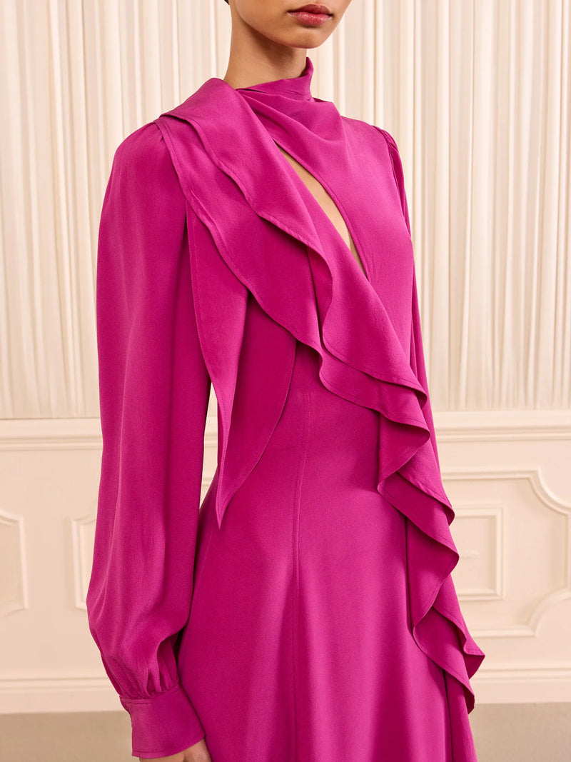 Sabrina long sleeve silk dress, orchid