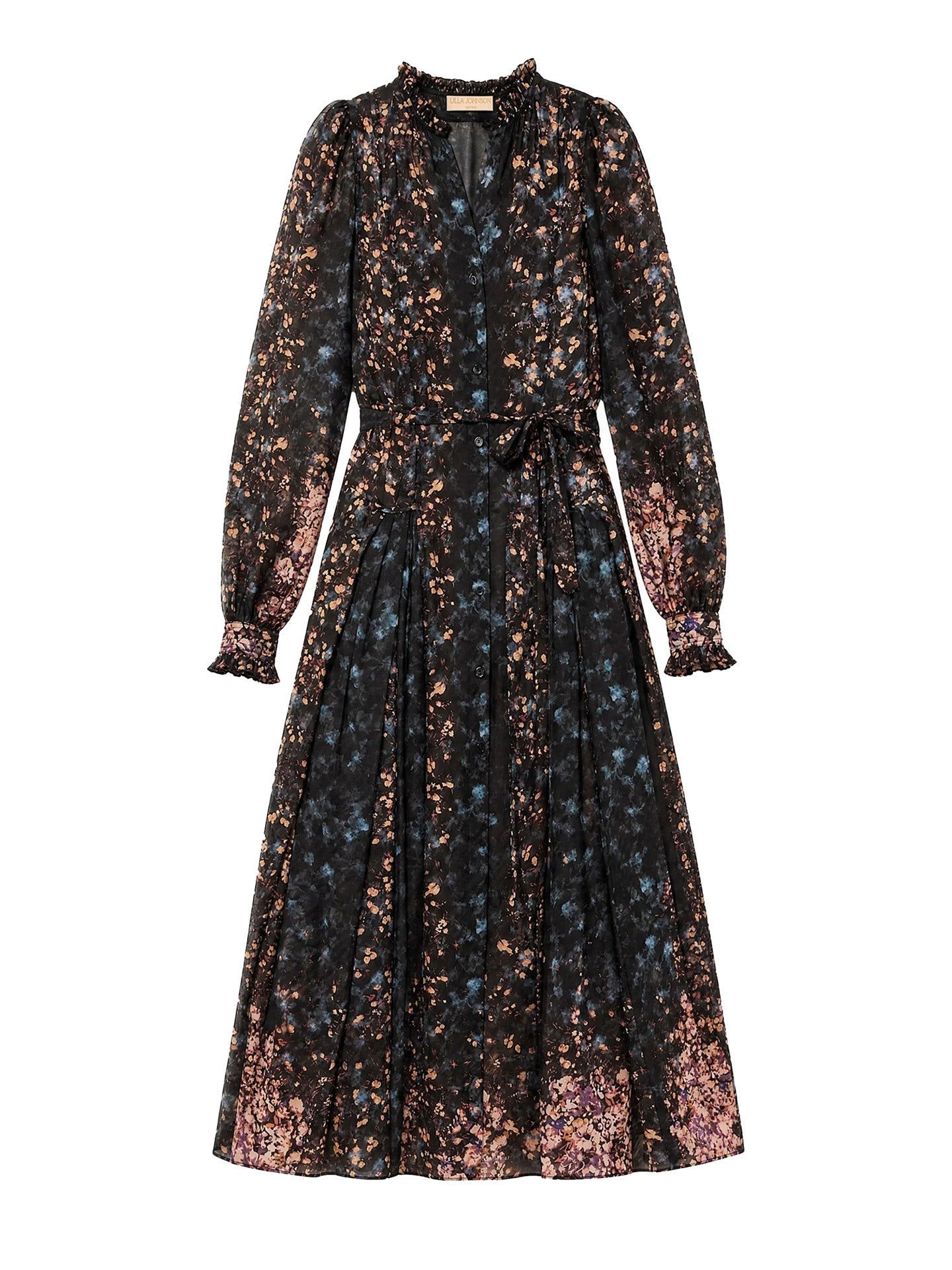 Tessa long sleeve silk dress, Eclipse