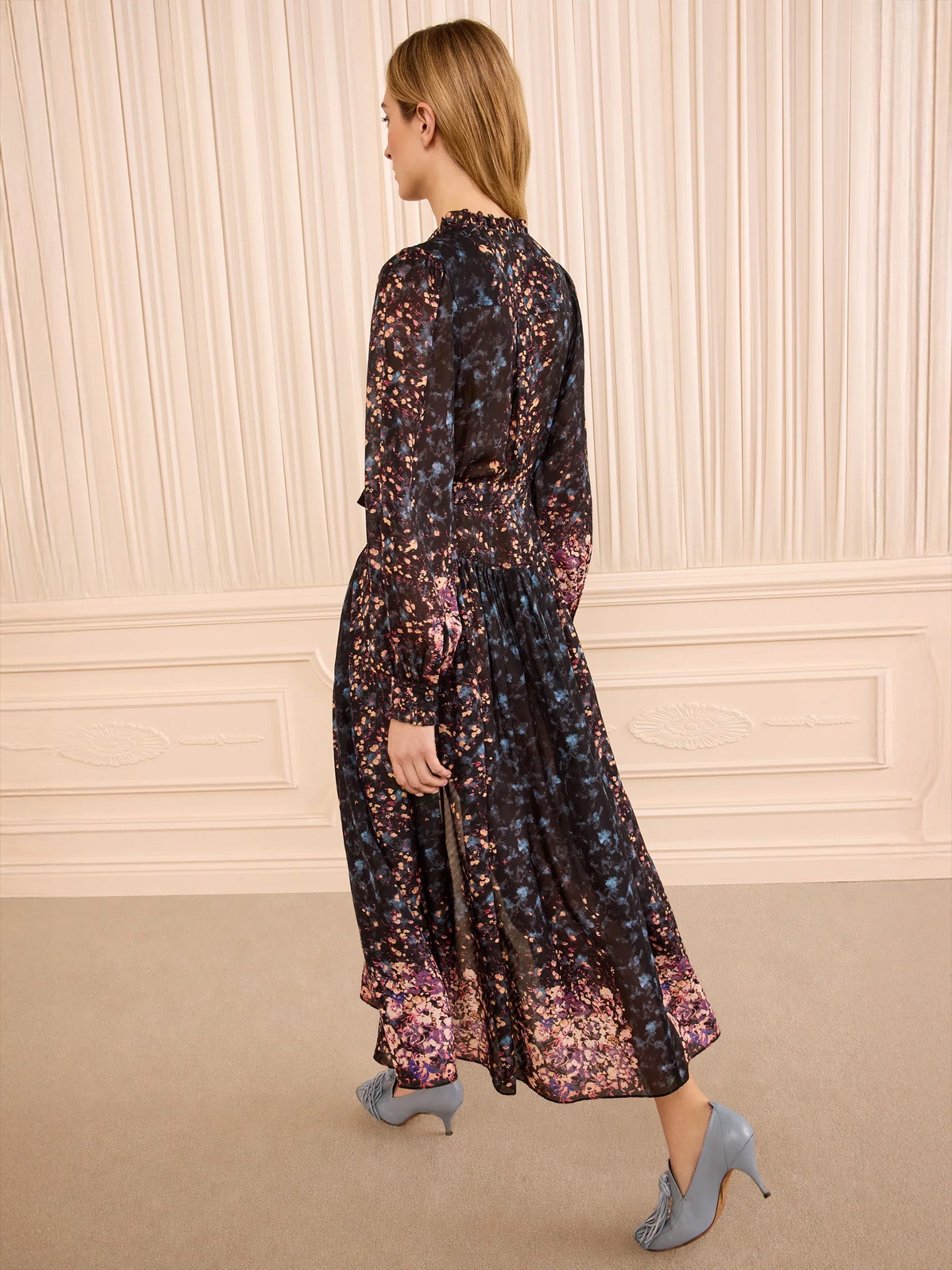 Tessa long sleeve silk dress, Eclipse