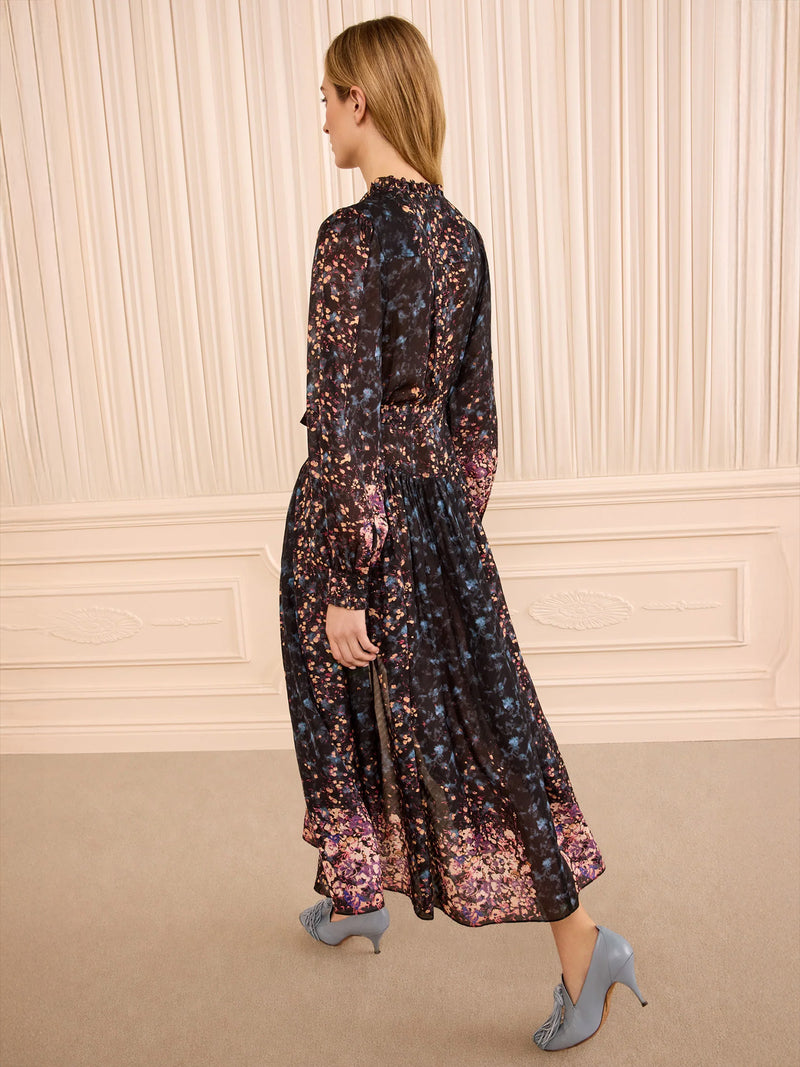 Tessa long sleeve silk dress, eclipse