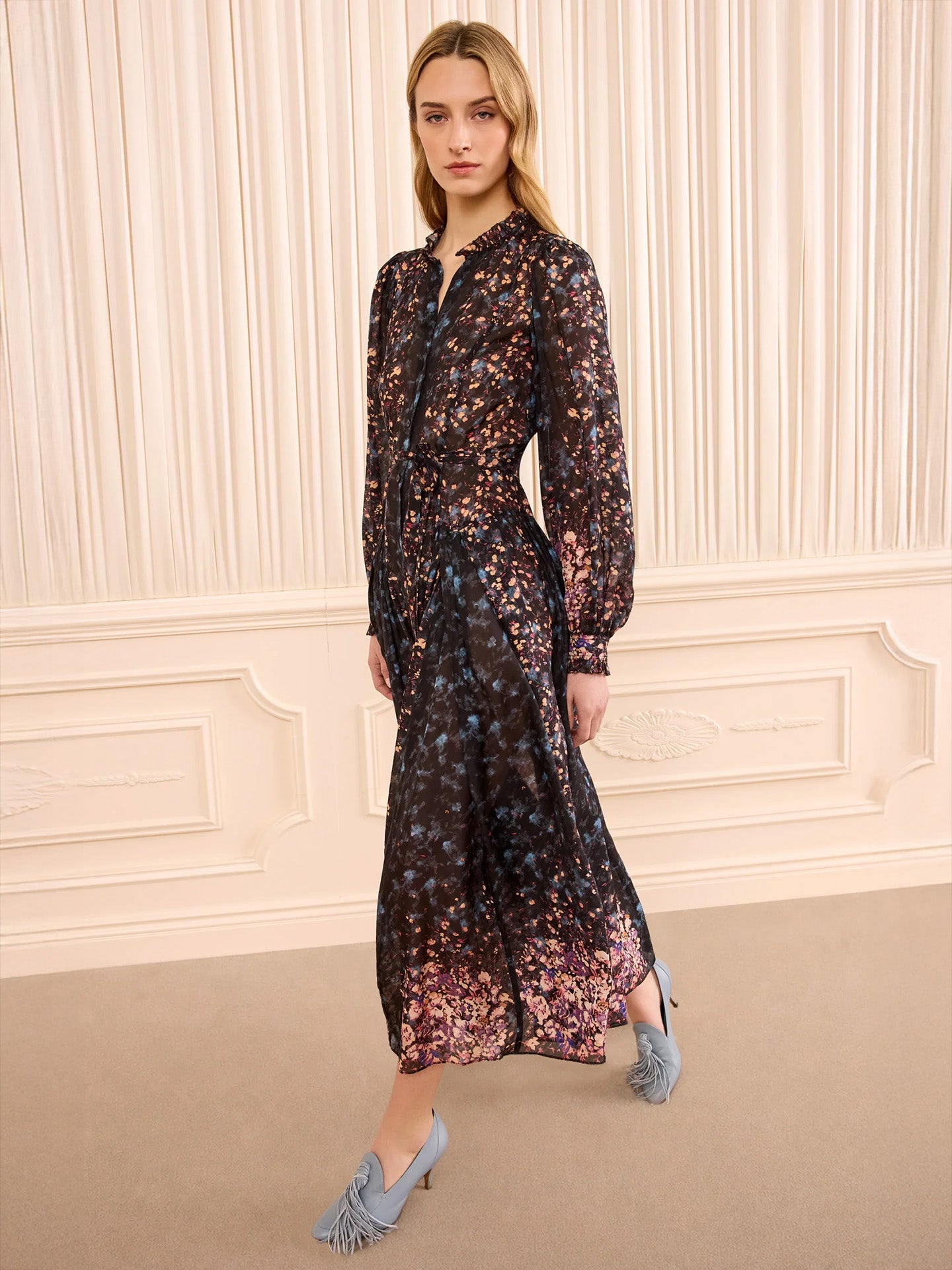 Tessa long sleeve silk dress, Eclipse