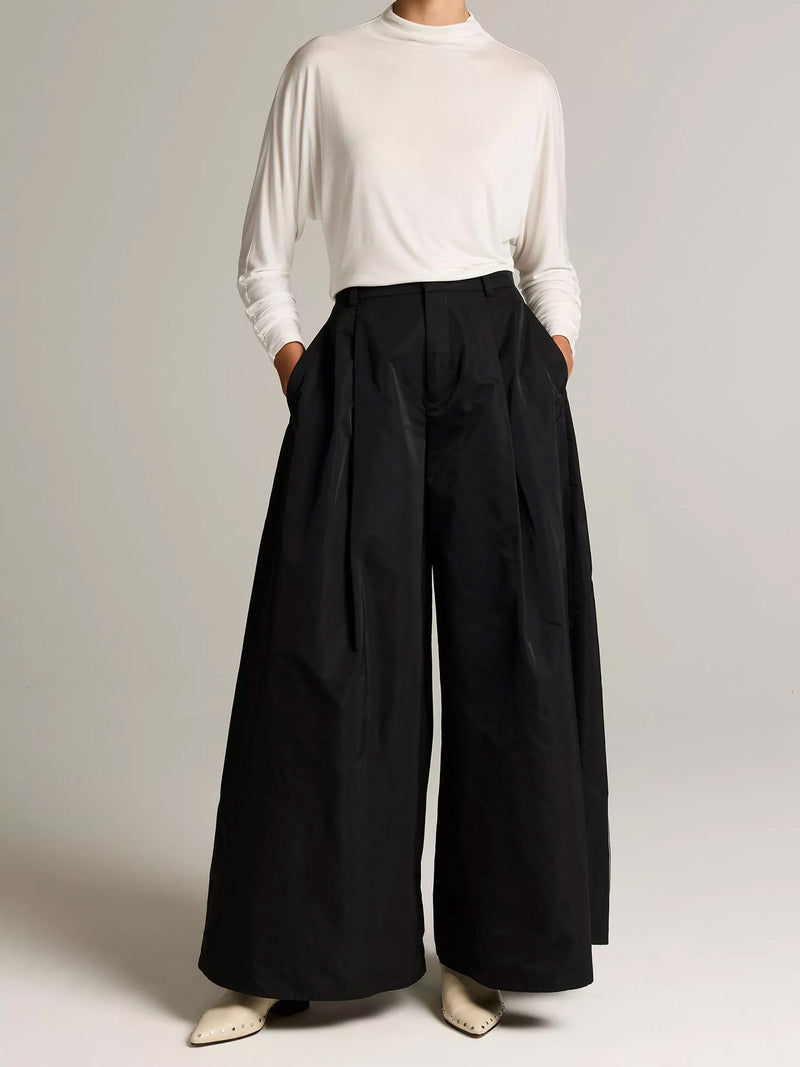 Faille high waisted evening pant, black