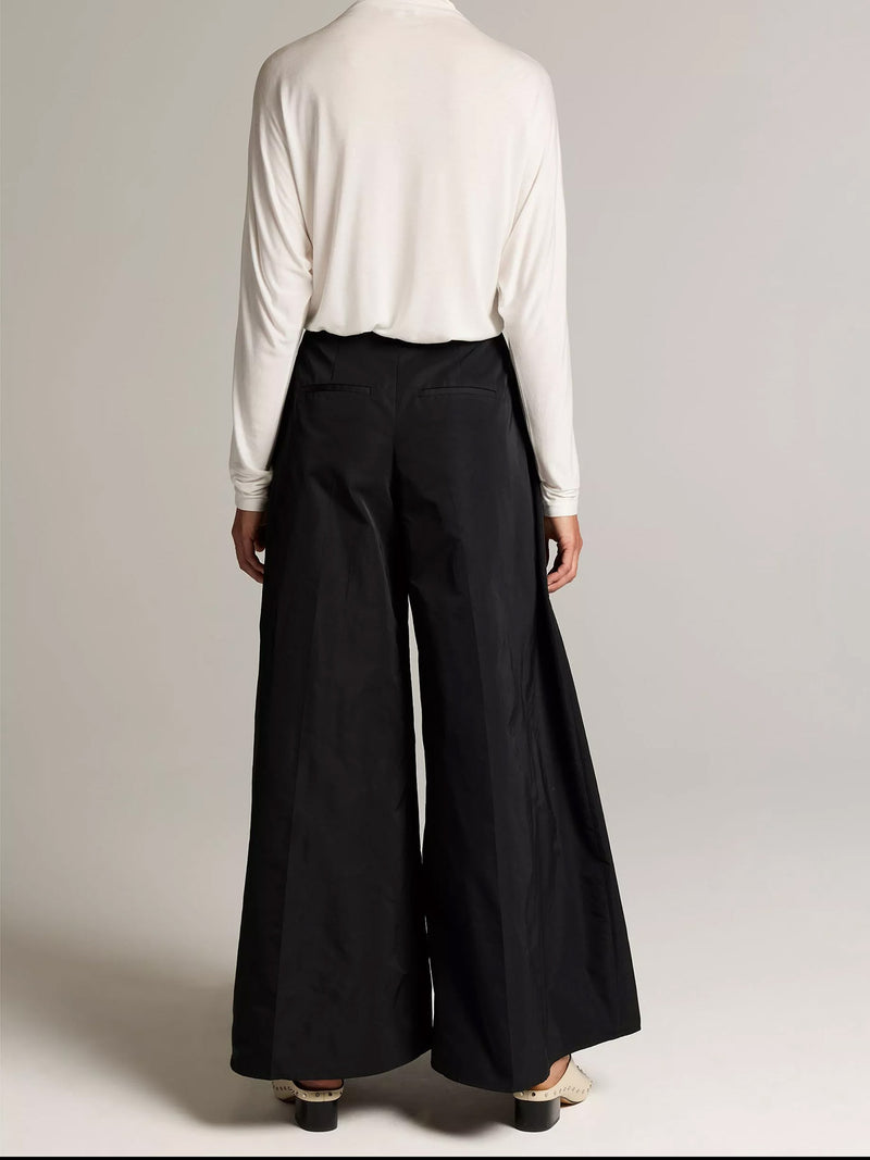 Faille high waisted evening pant, black