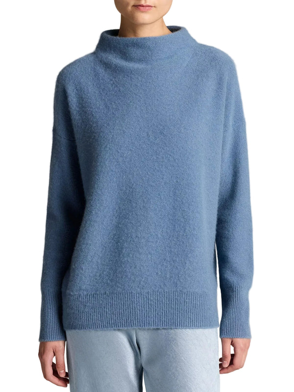 Boiled cashmere funnel neck pullover, blue