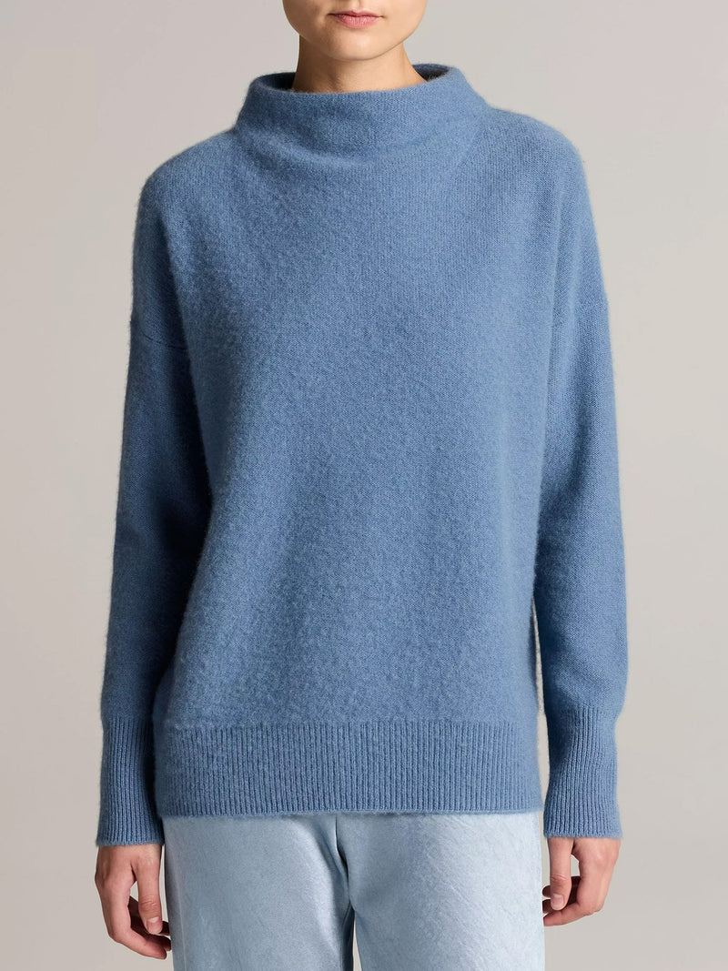 Boiled cashmere funnel neck pullover, blue