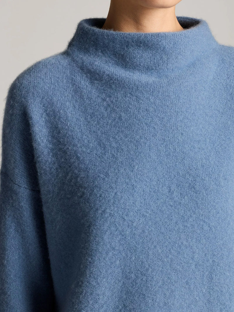 Boiled cashmere funnel neck pullover, blue