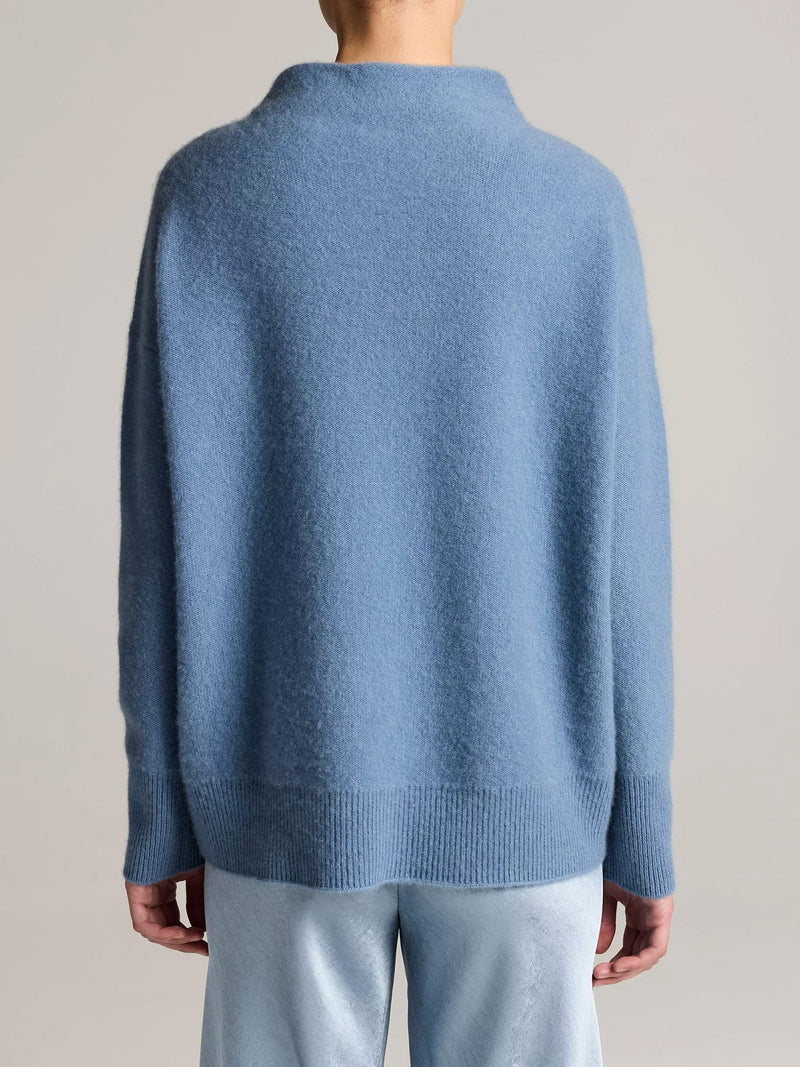 Boiled cashmere funnel neck pullover, blue