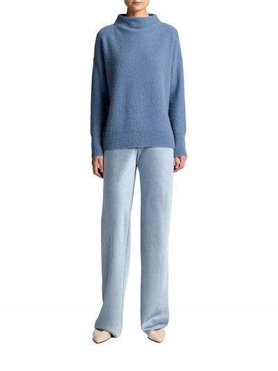 Boiled cashmere funnel neck pullover, blue