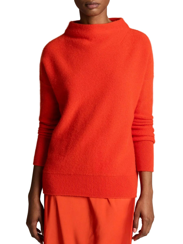 Boiled cashmere funnel neck pullover, orange