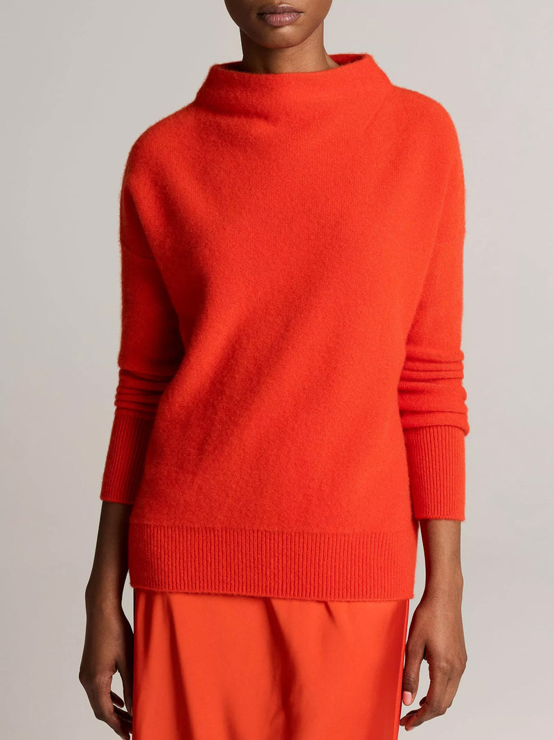 Boiled cashmere funnel neck pullover, orange