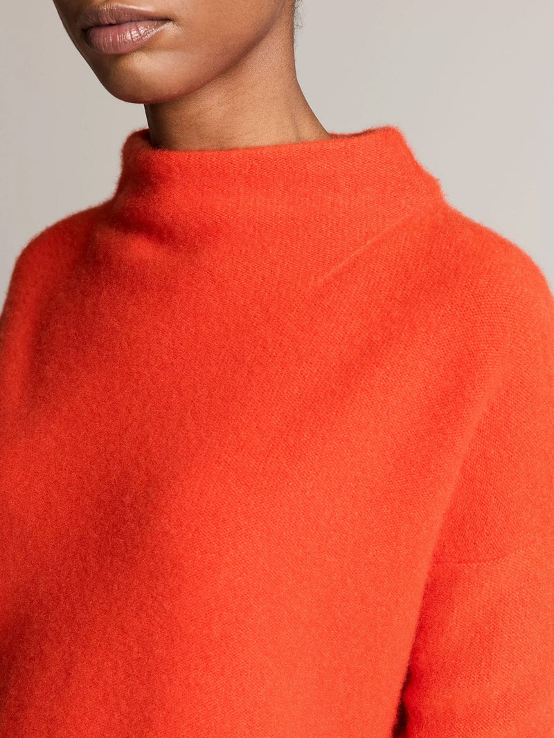 Boiled cashmere funnel neck pullover, orange
