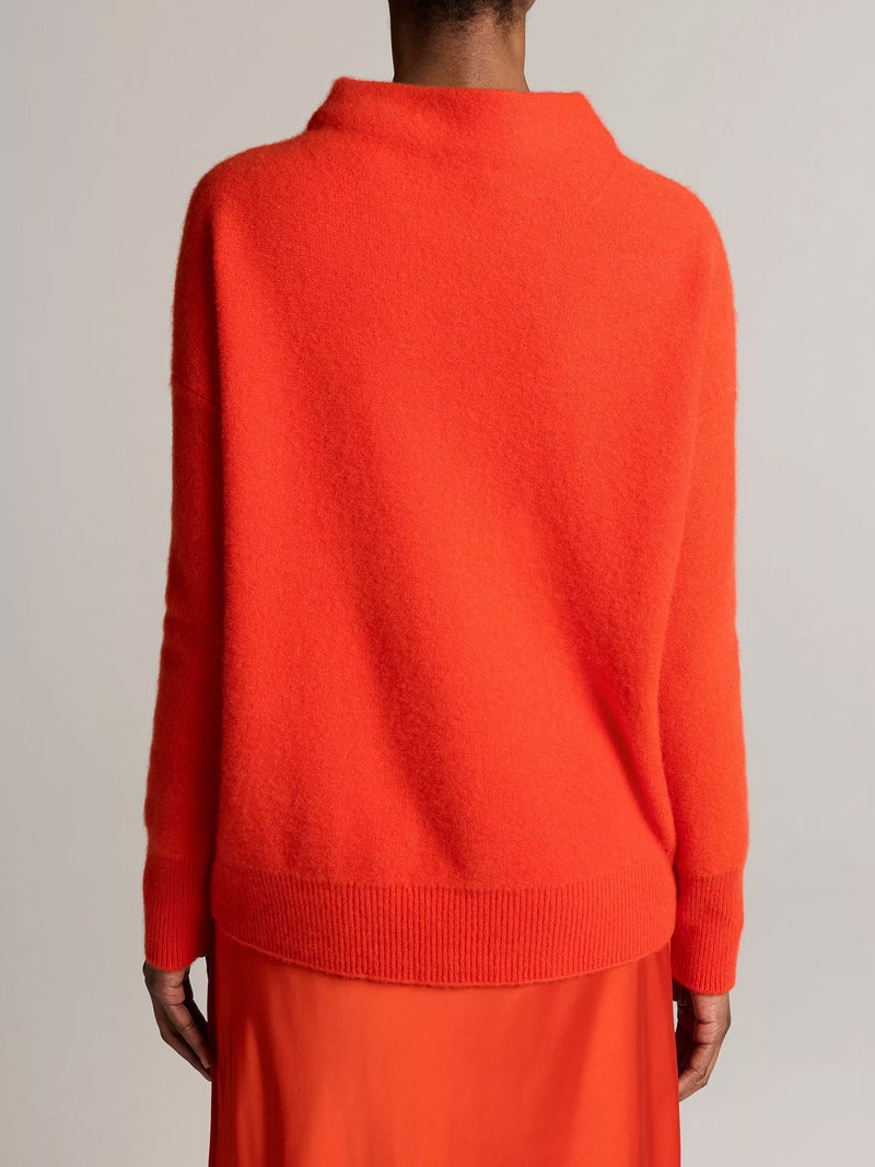 Boiled cashmere funnel neck pullover, orange