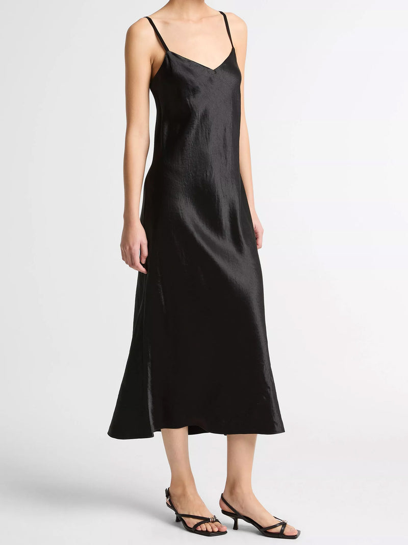 Satin v-neck slip dress, black