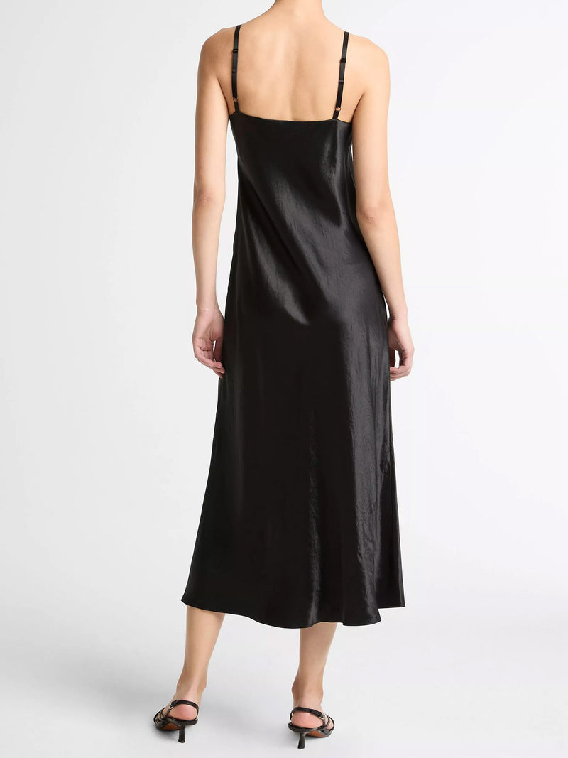 Satin v-neck slip dress, black