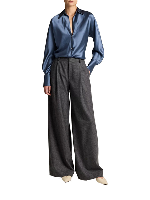 Bias long sleeve blouse, blue slate