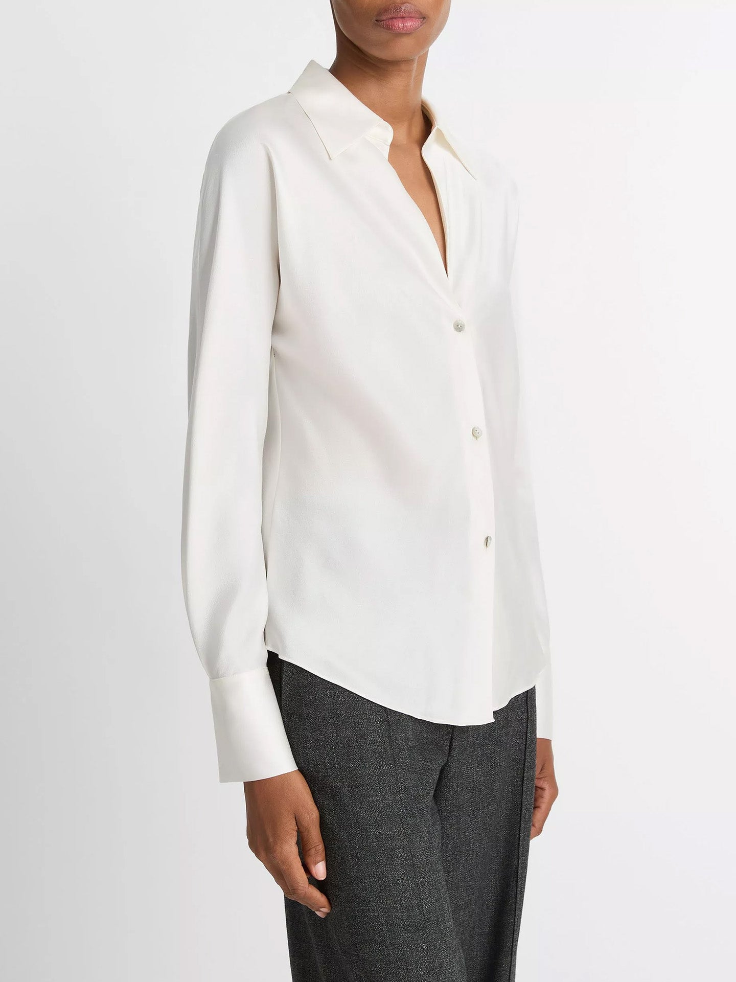 Bias long sleeve blouse, white