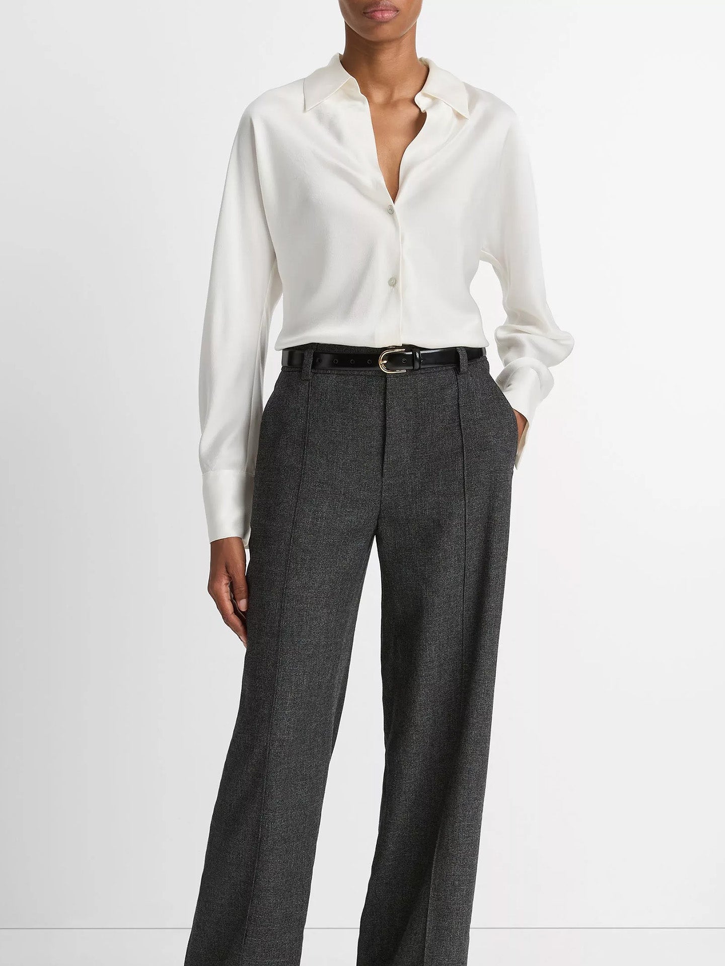 Bias long sleeve blouse, white