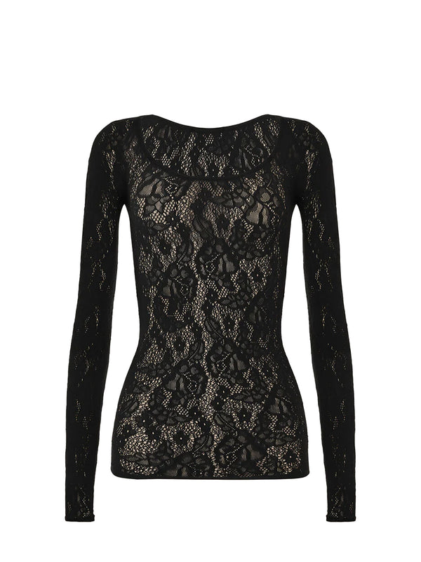 Infinite rose long sleeve net top, black