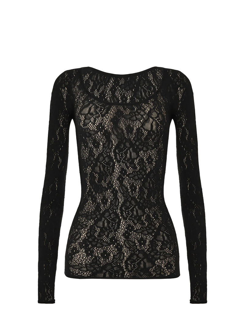 Infinite rose long sleeve net top, black