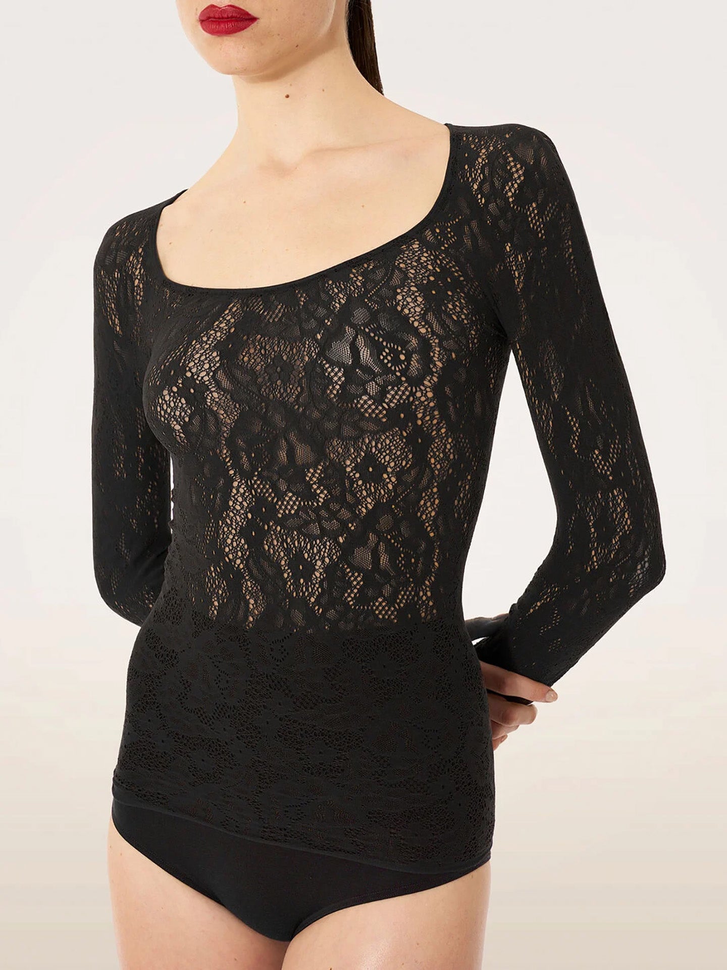 Infinite rose long sleeve net top, black