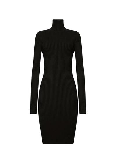 Merino rib dress, black