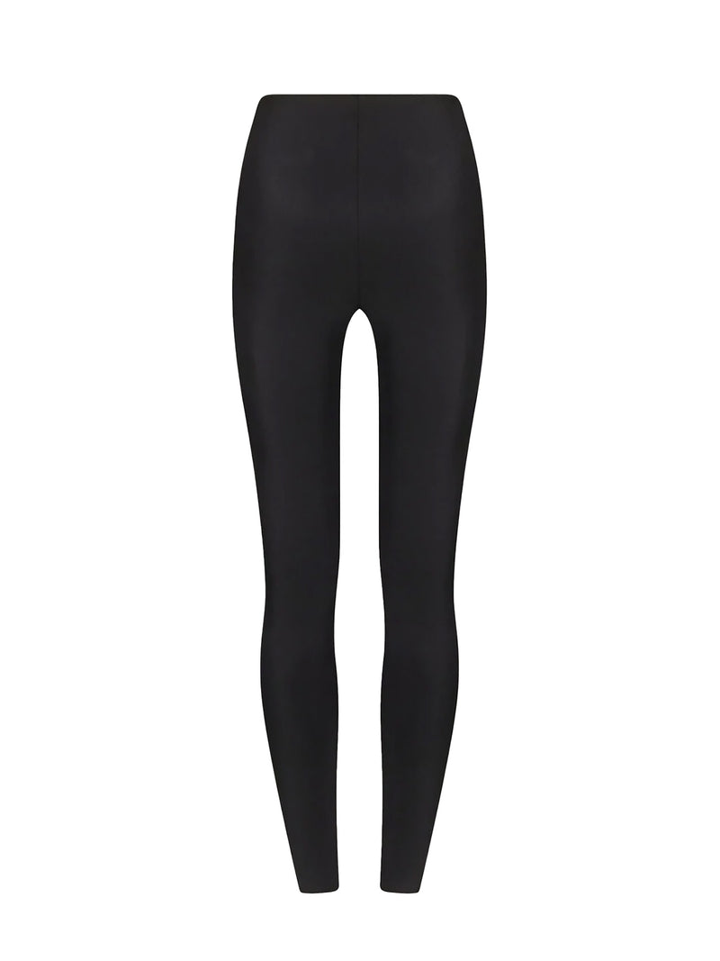 Black high-waisted leggings shown flat against a solid white background.