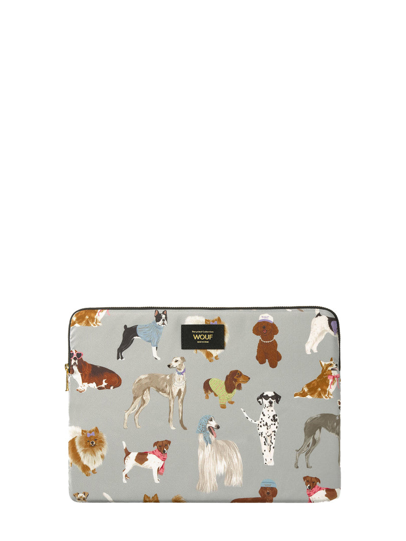 Laptop sleeve with dog pattern on a white background